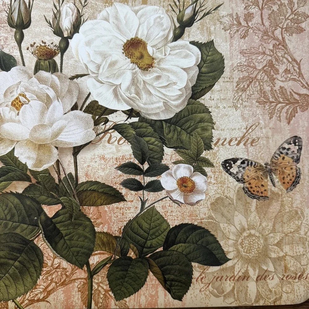 Vintage Roses‎ Placemats Set of 4 Cork Backing Hard Butterfly Floral Victorian